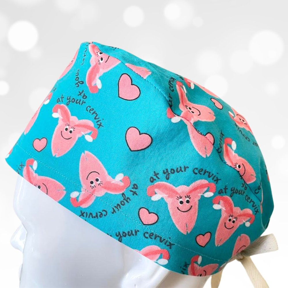 PREMIUM At Your Cervix Print Cap| Scrub Hat| OR Scrub Cap| CRNA Surgical Cap